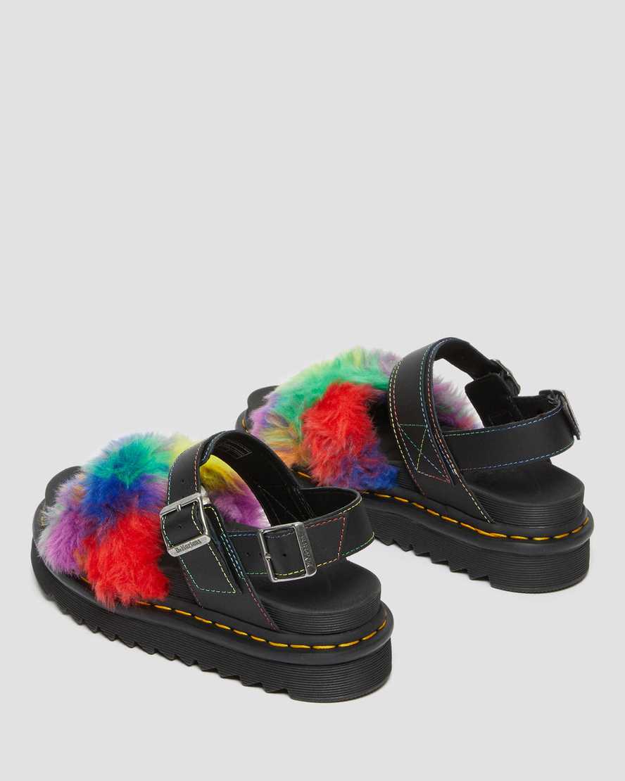 DR. MARTENS VOSS II FLUFFY FAUX FUR STRAP SANDALS