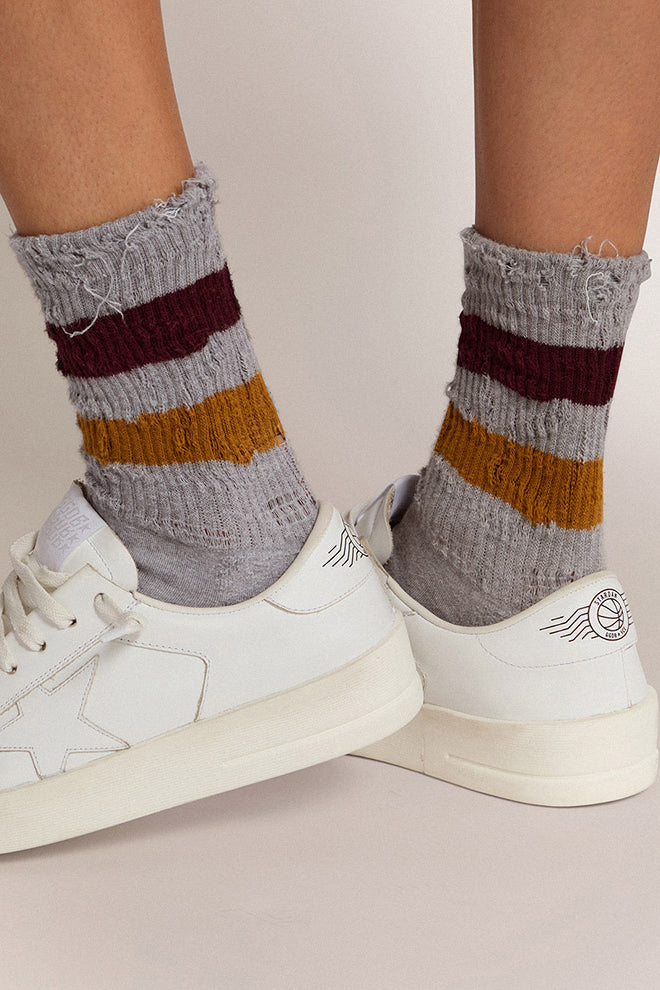GOLDEN GOOSE MELANGE GREY HIGH RIBBED SOCKS-STRIPE/RIPPED