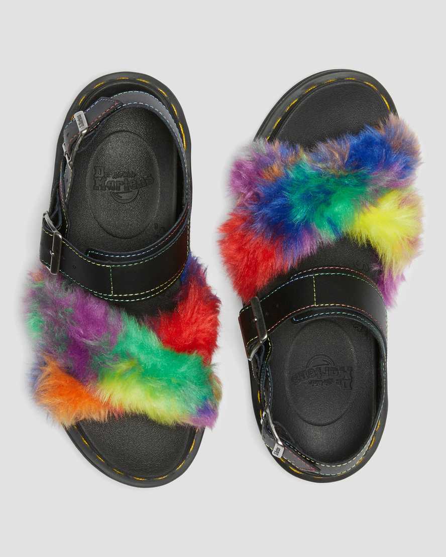 DR. MARTENS VOSS II FLUFFY FAUX FUR STRAP SANDALS
