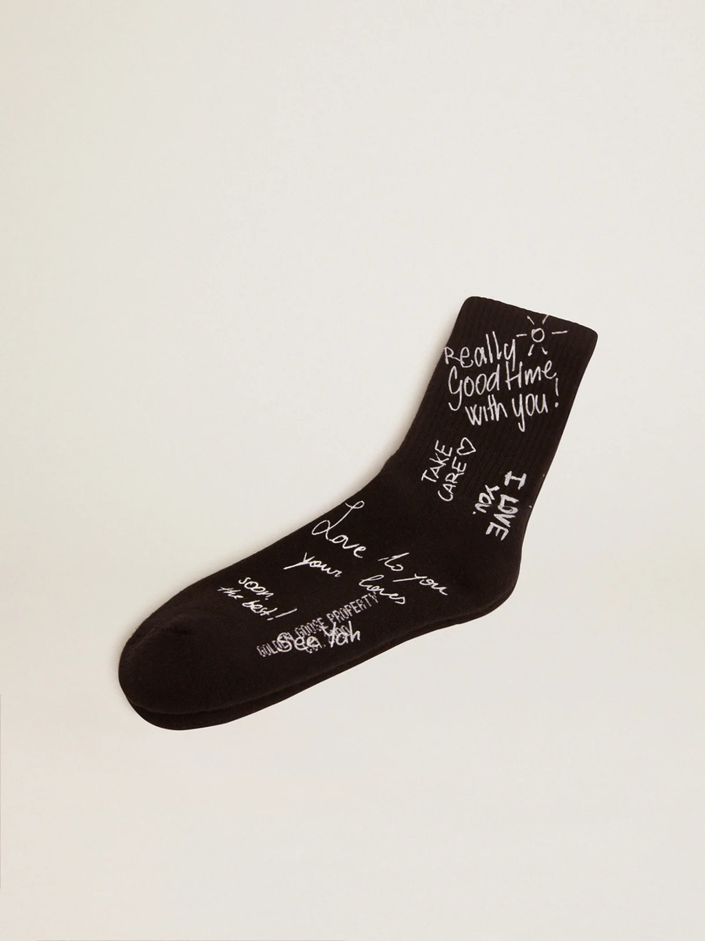 GOLDEN GOOSE BLACK HIGH RIB SOCKS-WHITE LETTERING