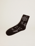 GOLDEN GOOSE BLACK HIGH RIB SOCKS-WHITE LETTERING