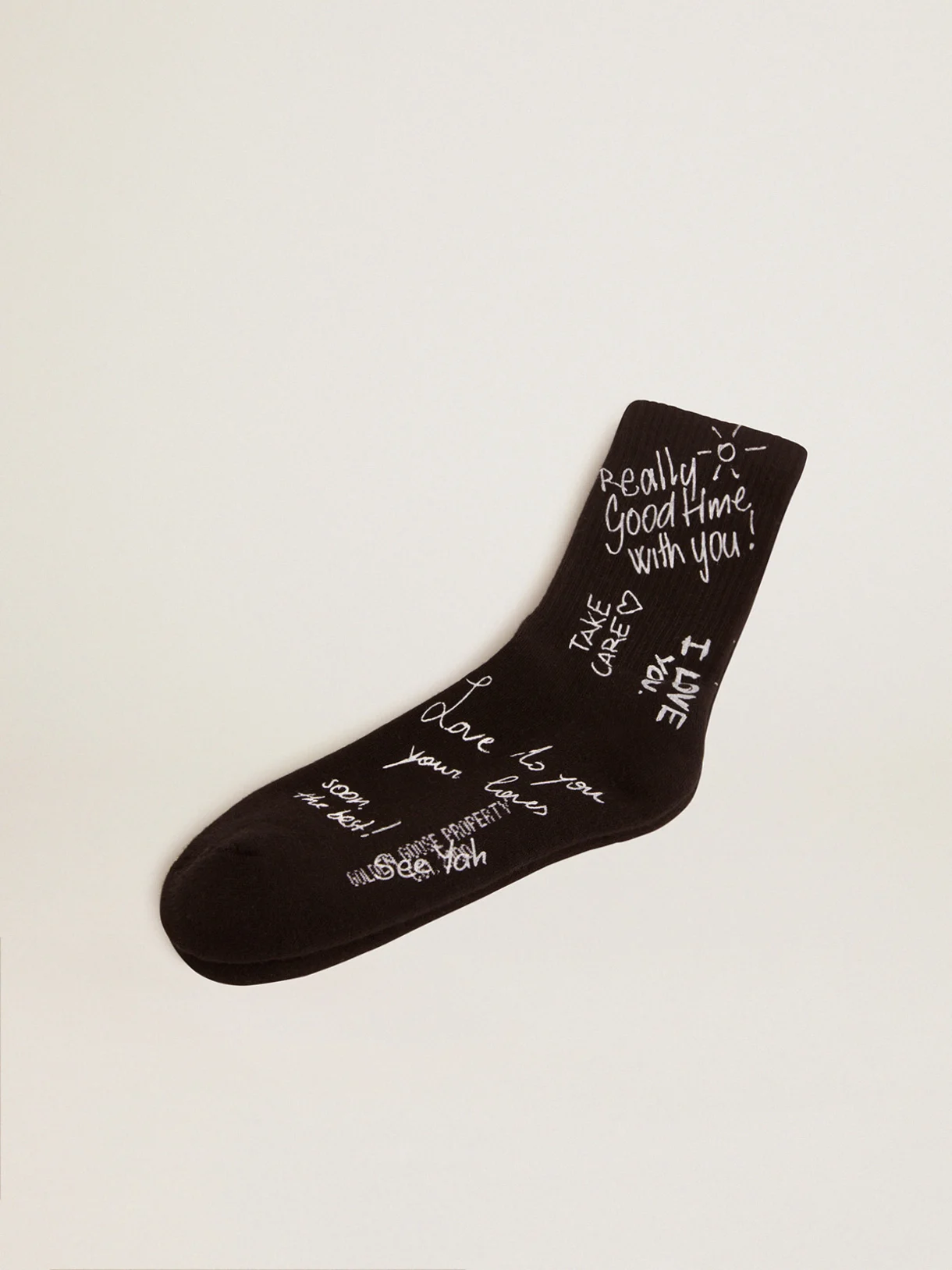 GOLDEN GOOSE BLACK HIGH RIB SOCKS-WHITE LETTERING