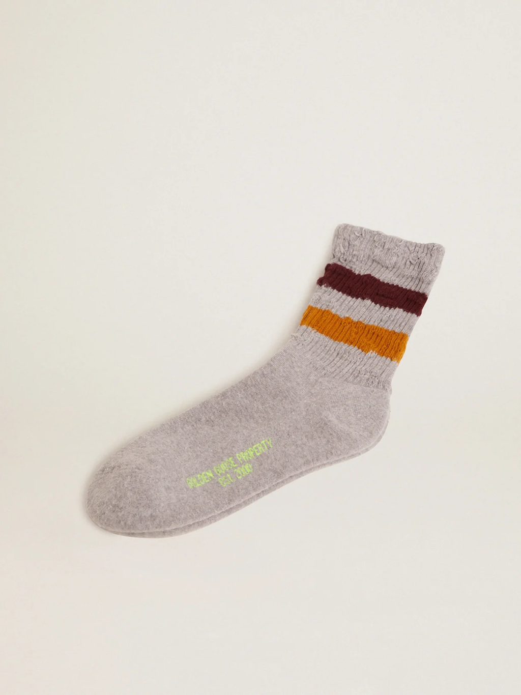 GOLDEN GOOSE MELANGE GREY HIGH RIBBED SOCKS-STRIPE/RIPPED