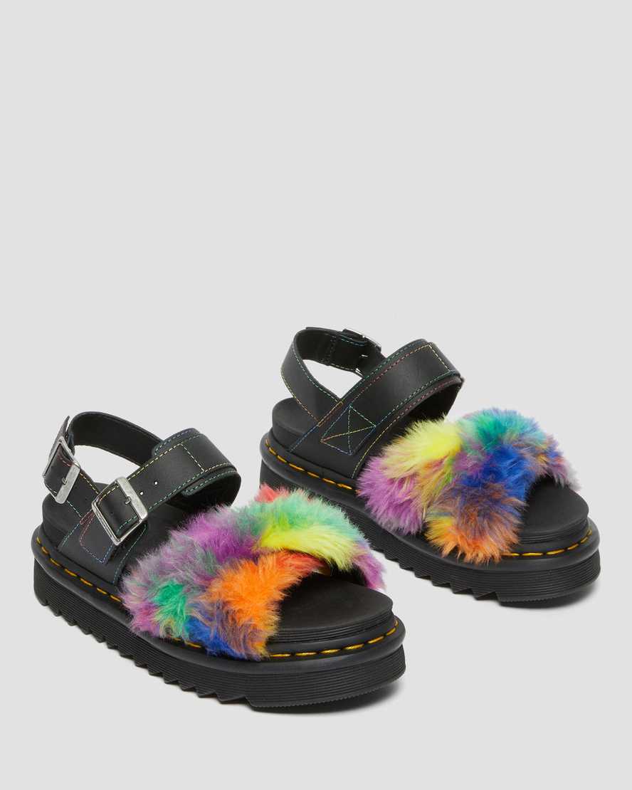 DR. MARTENS VOSS II FLUFFY FAUX FUR STRAP SANDALS