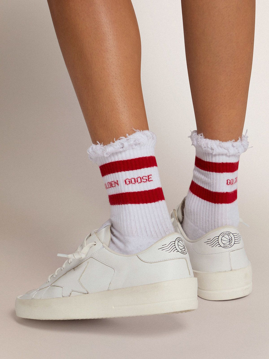 GOLDEN GOOSE HIGH RIB SOCKS-RED STRIPE/RIPPED