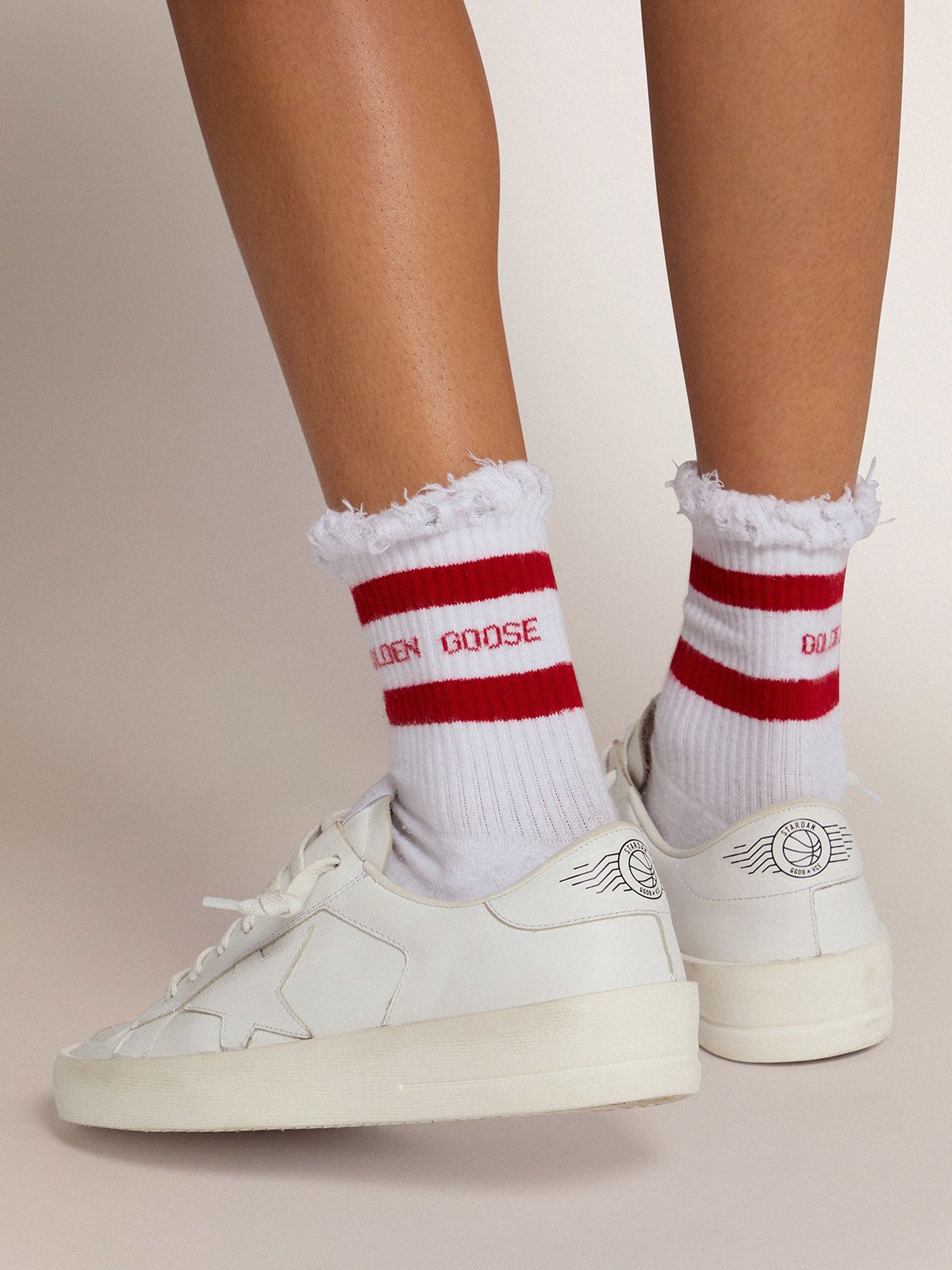 GOLDEN GOOSE HIGH RIB SOCKS-RED STRIPE/RIPPED