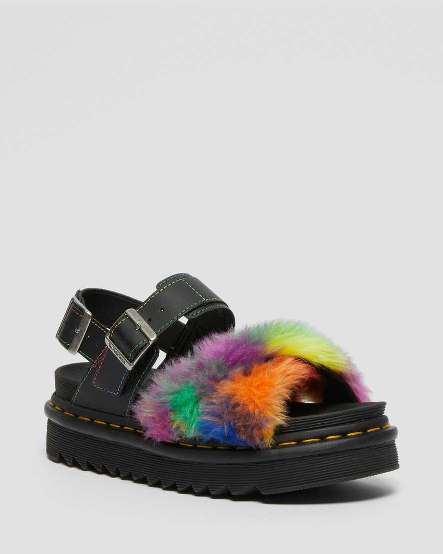 DR. MARTENS VOSS II FLUFFY FAUX FUR STRAP SANDALS
