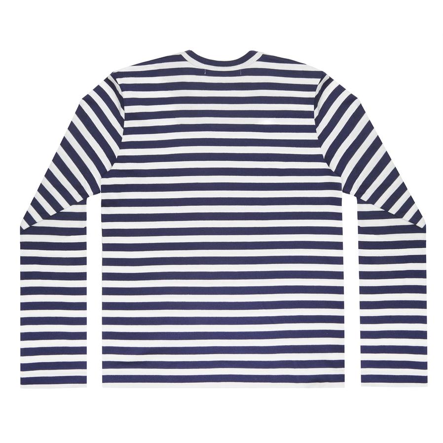 Play Comme des Garçons Striped T-Shirt with Double Heart (Navy/White)
