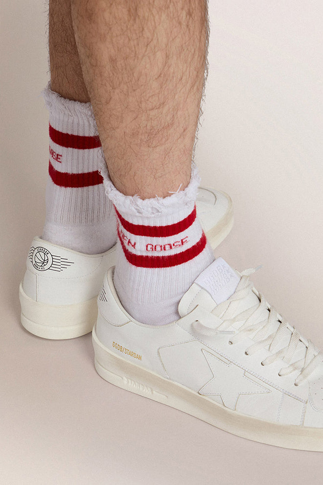 GOLDEN GOOSE HIGH RIB SOCKS-RED STRIPE/RIPPED