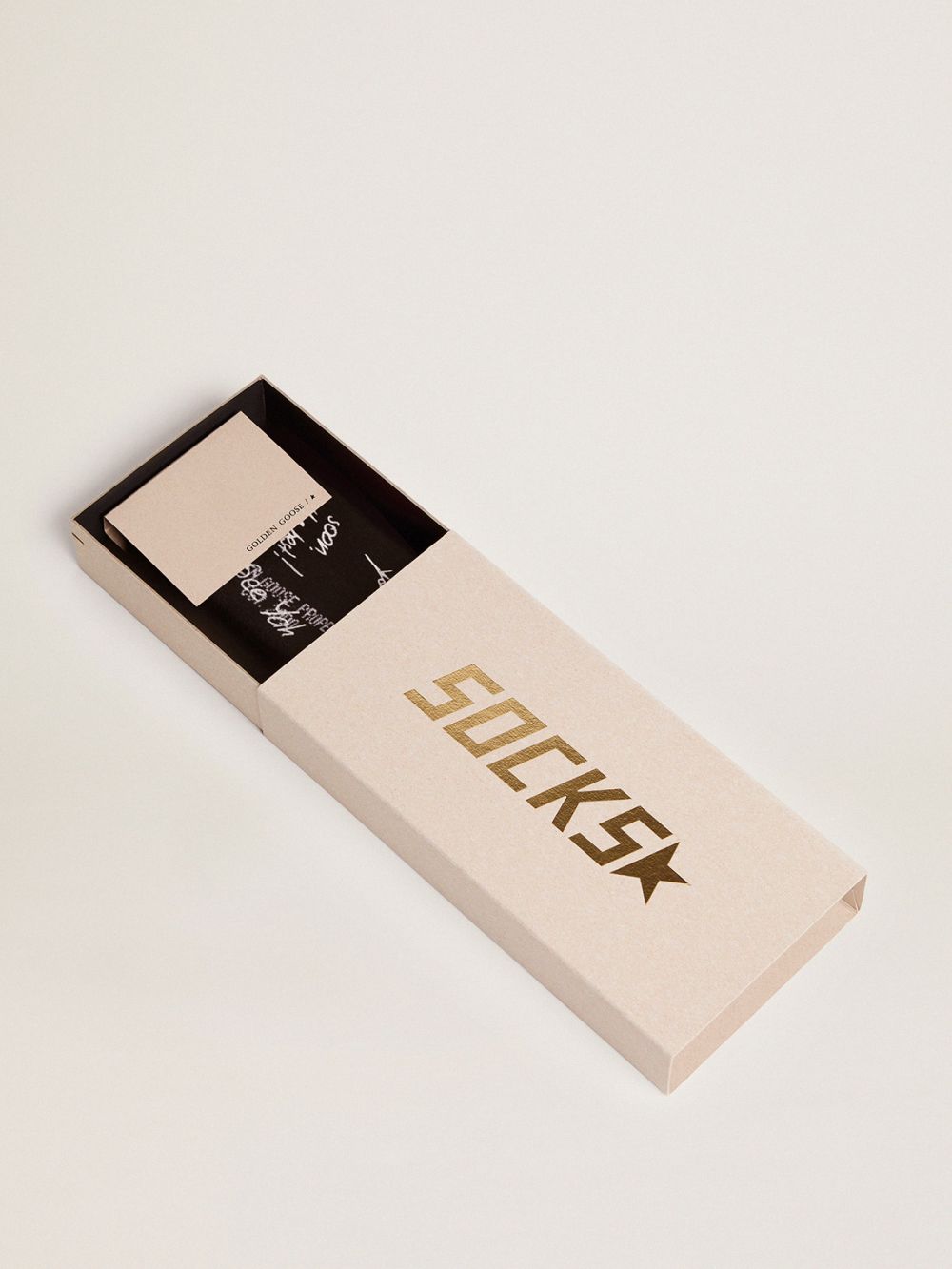 GOLDEN GOOSE BLACK HIGH RIB SOCKS-WHITE LETTERING