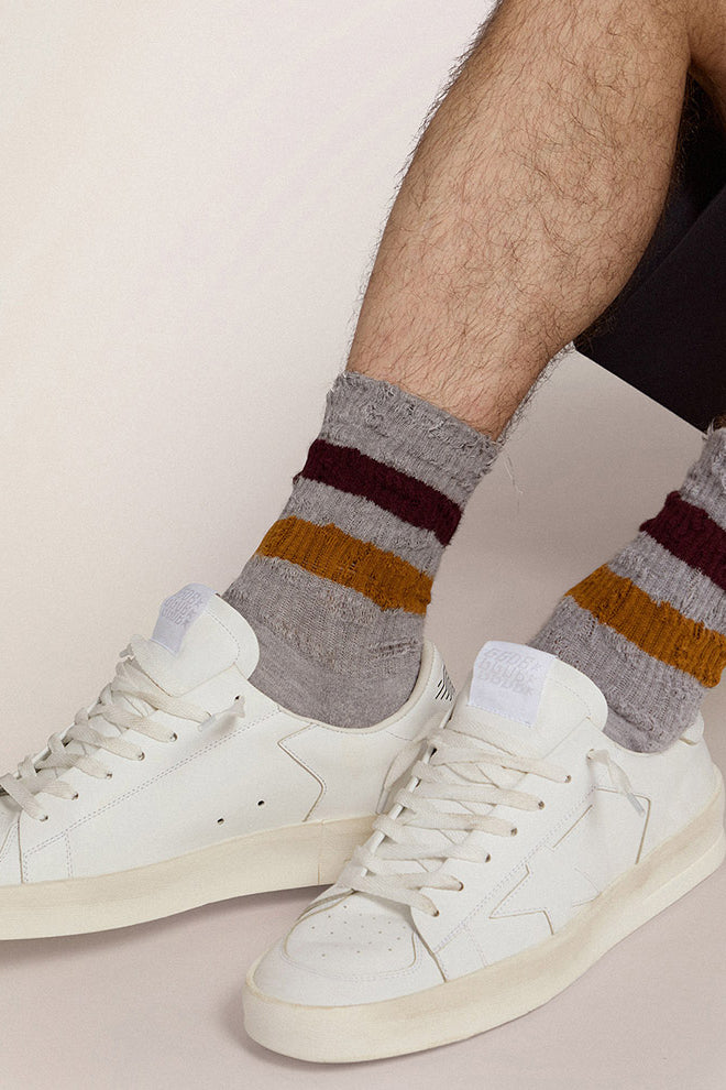 GOLDEN GOOSE MELANGE GREY HIGH RIBBED SOCKS-STRIPE/RIPPED