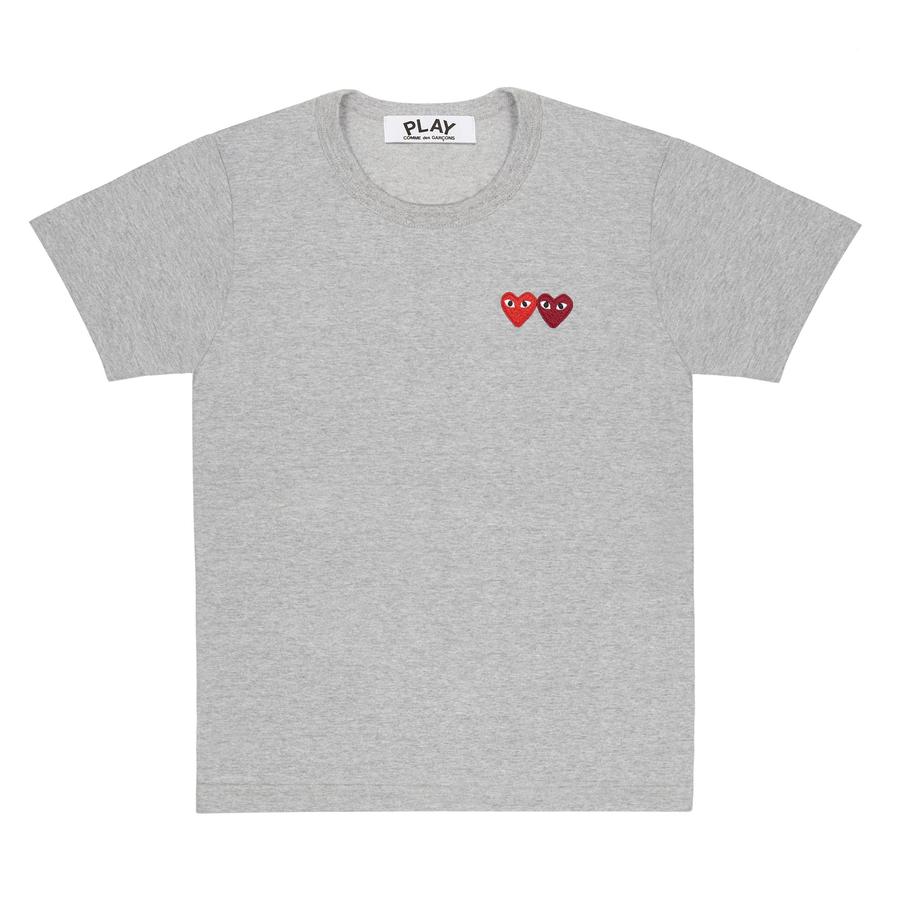 Play Comme des Garçons T-Shirt with Double Heart (Grey)