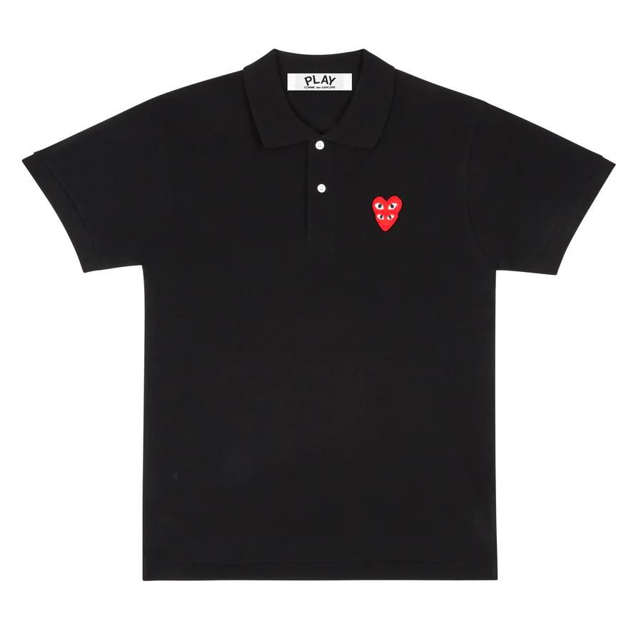 CDG Play Comme des Garçons Polo Shirt with Double Red Heart (Black)