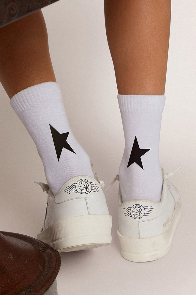 GOLDEN GOOSE LOW RIB SOCKS-WHITE/BLACK STAR