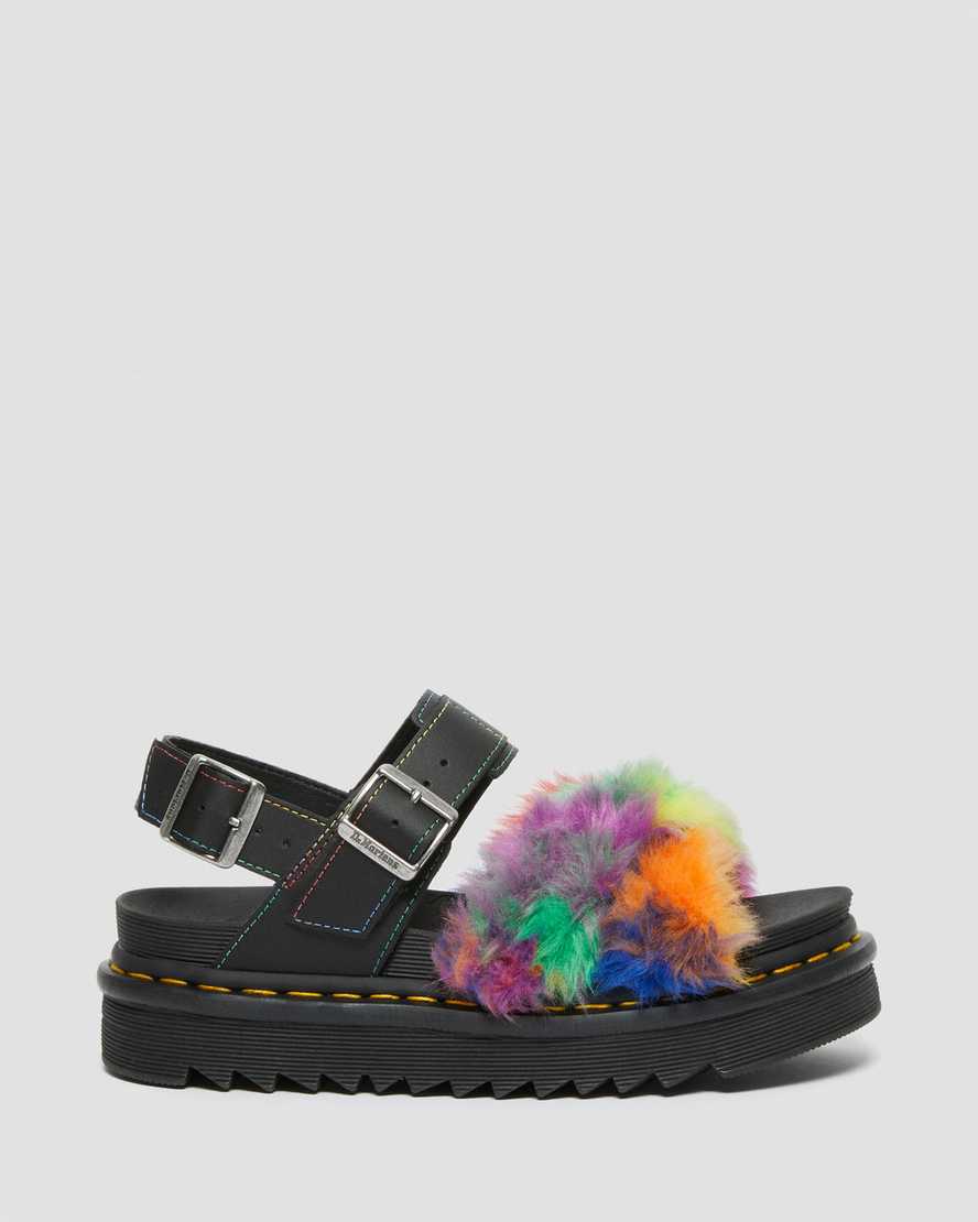 DR. MARTENS VOSS II FLUFFY FAUX FUR STRAP SANDALS