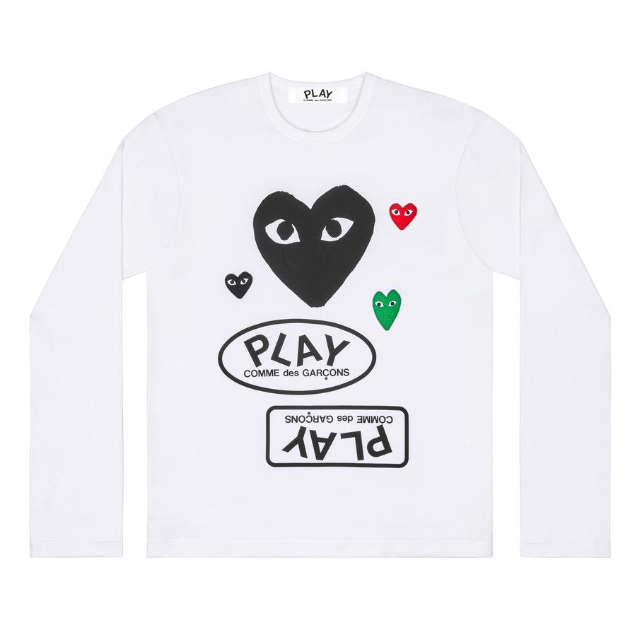 Play Comme des Garçons Logo Longsleeve T-Shirt with Black Heart (White) Women's