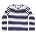 Play Comme des Garçons Striped T-Shirt with Double Heart (Navy/White)