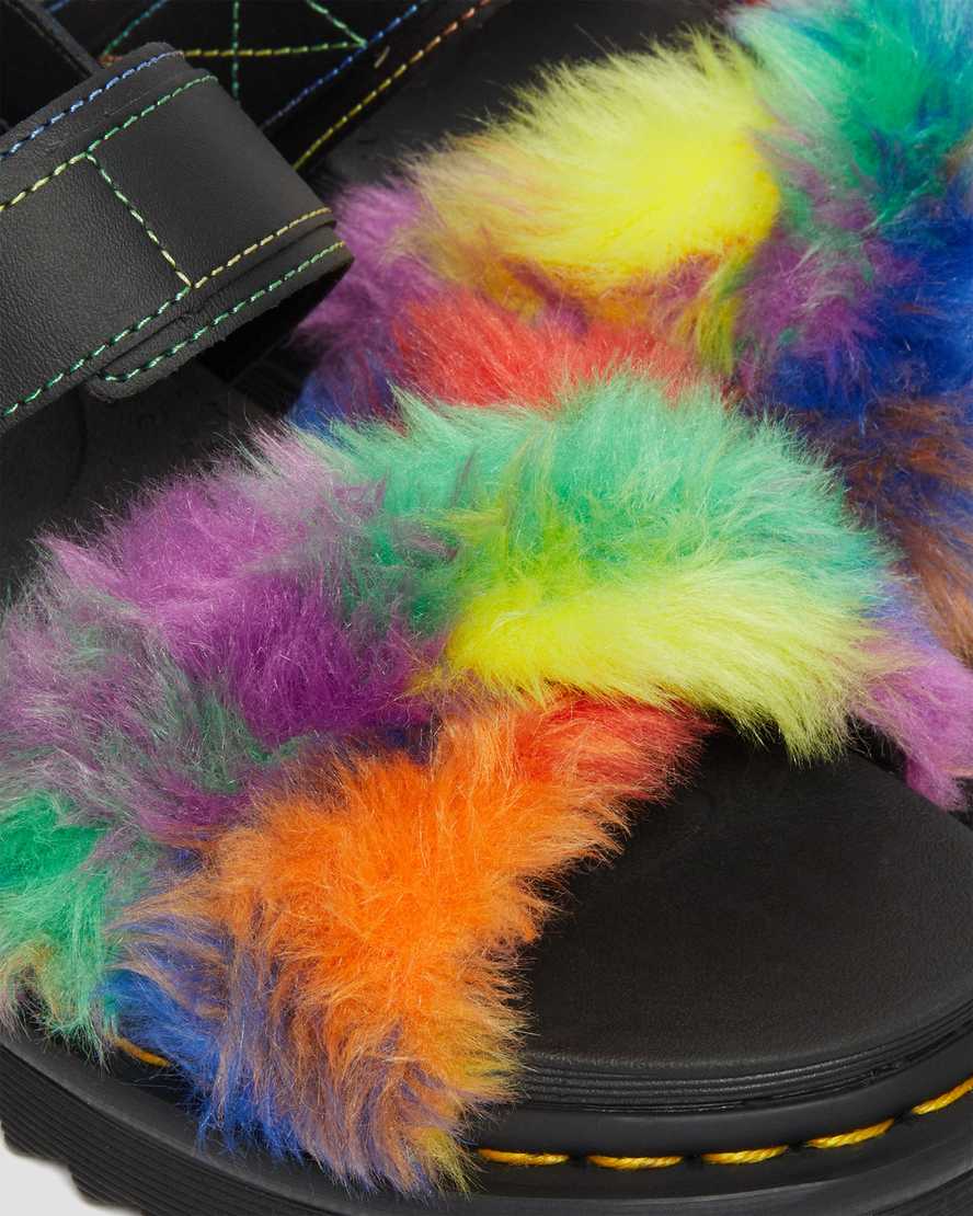 DR. MARTENS VOSS II FLUFFY FAUX FUR STRAP SANDALS