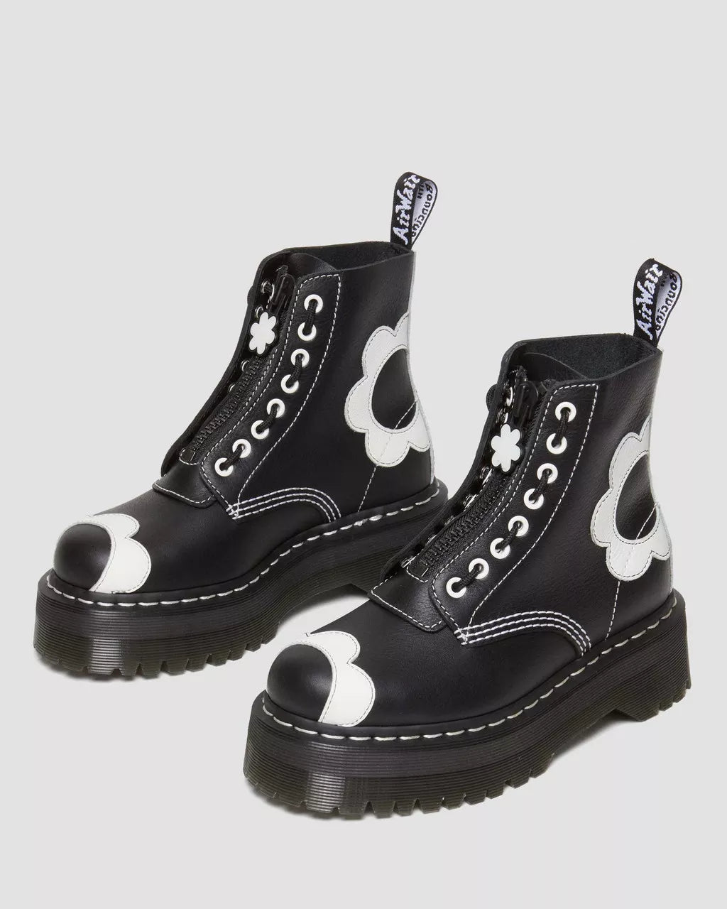 DR. MARTENS SINCLAIR FLOWER PISA LEATHER PLATFORM BOOTS