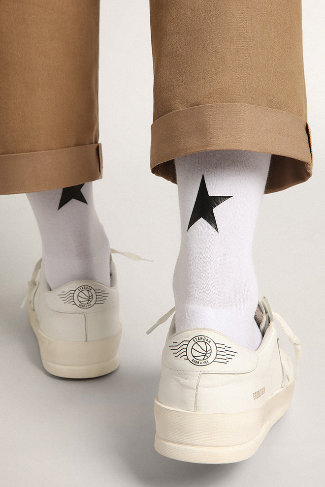 GOLDEN GOOSE LOW RIB SOCKS-WHITE/BLACK STAR