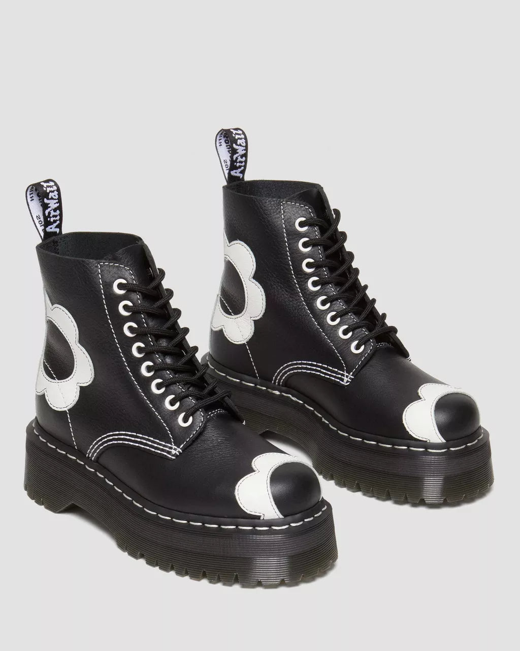 DR. MARTENS SINCLAIR FLOWER PISA LEATHER PLATFORM BOOTS